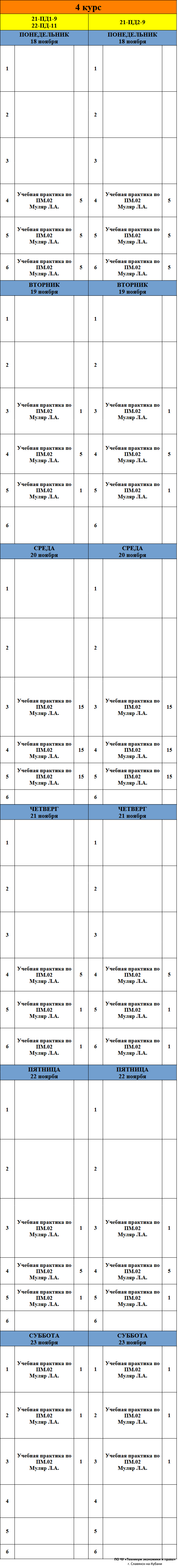 Расписание учебных занятий