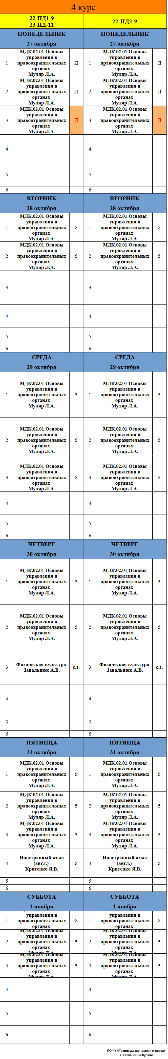 Расписание учебных занятий