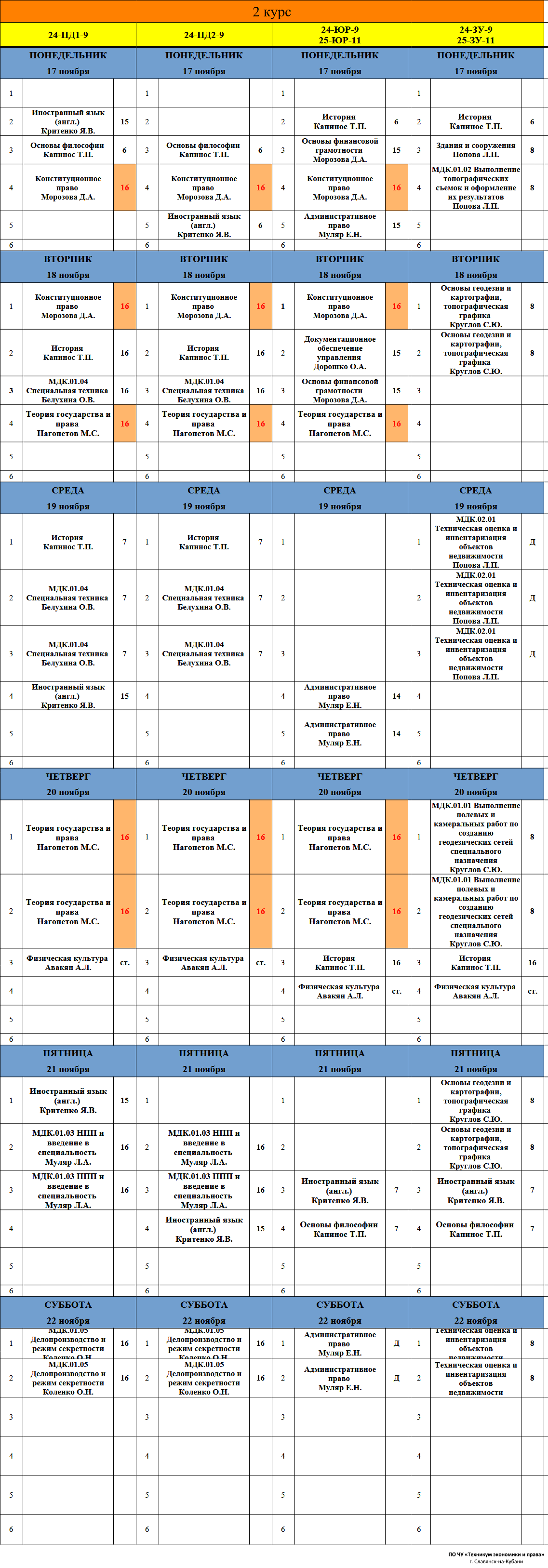 Расписание учебных занятий