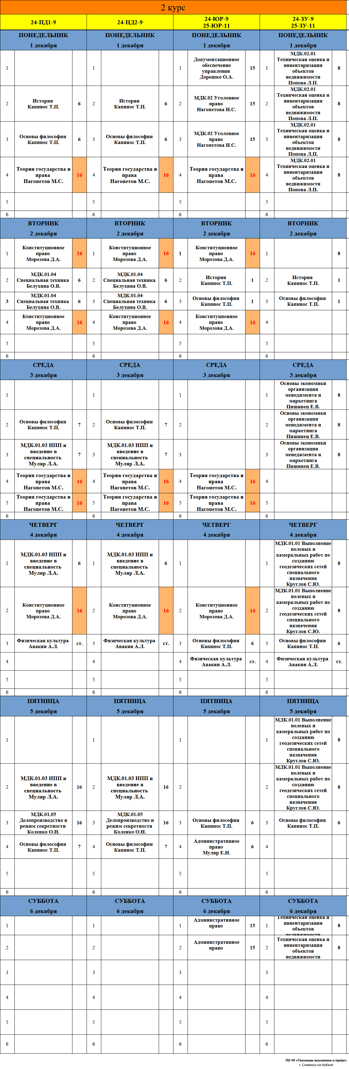 Расписание учебных занятий