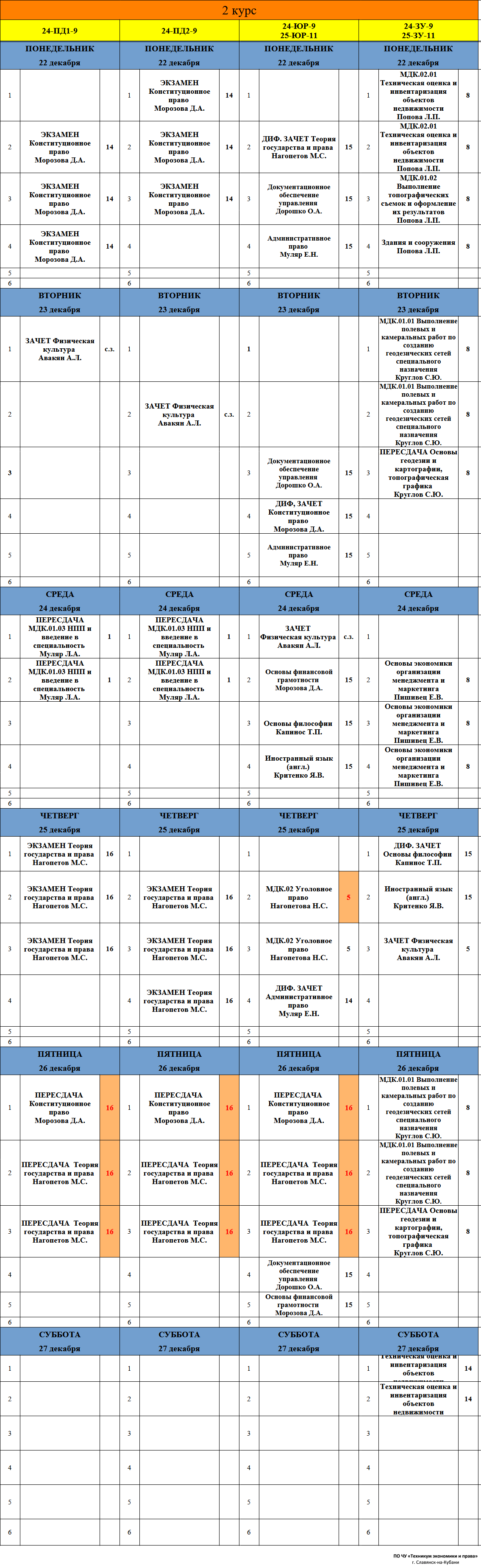 Расписание учебных занятий